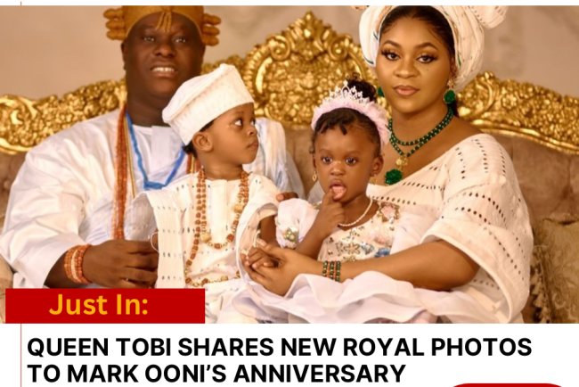 Queen Tobi Phillips Celebrates Ooni of Ife’s 10th Coronation Anniversary with Stunning Royal Family Portraits