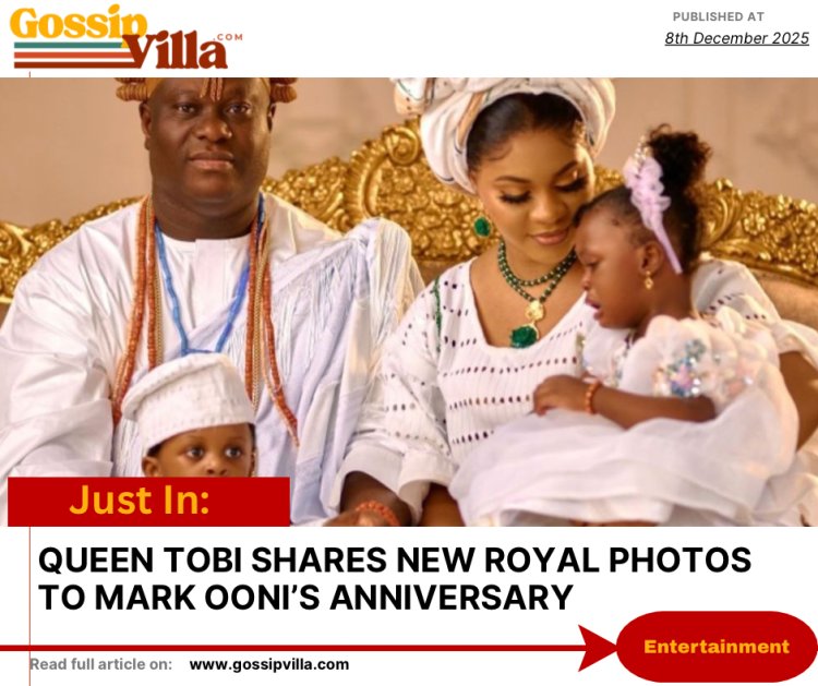 Queen Tobi Phillips Celebrates Ooni of Ife’s 10th Coronation Anniversary with Stunning Royal Family Portraits